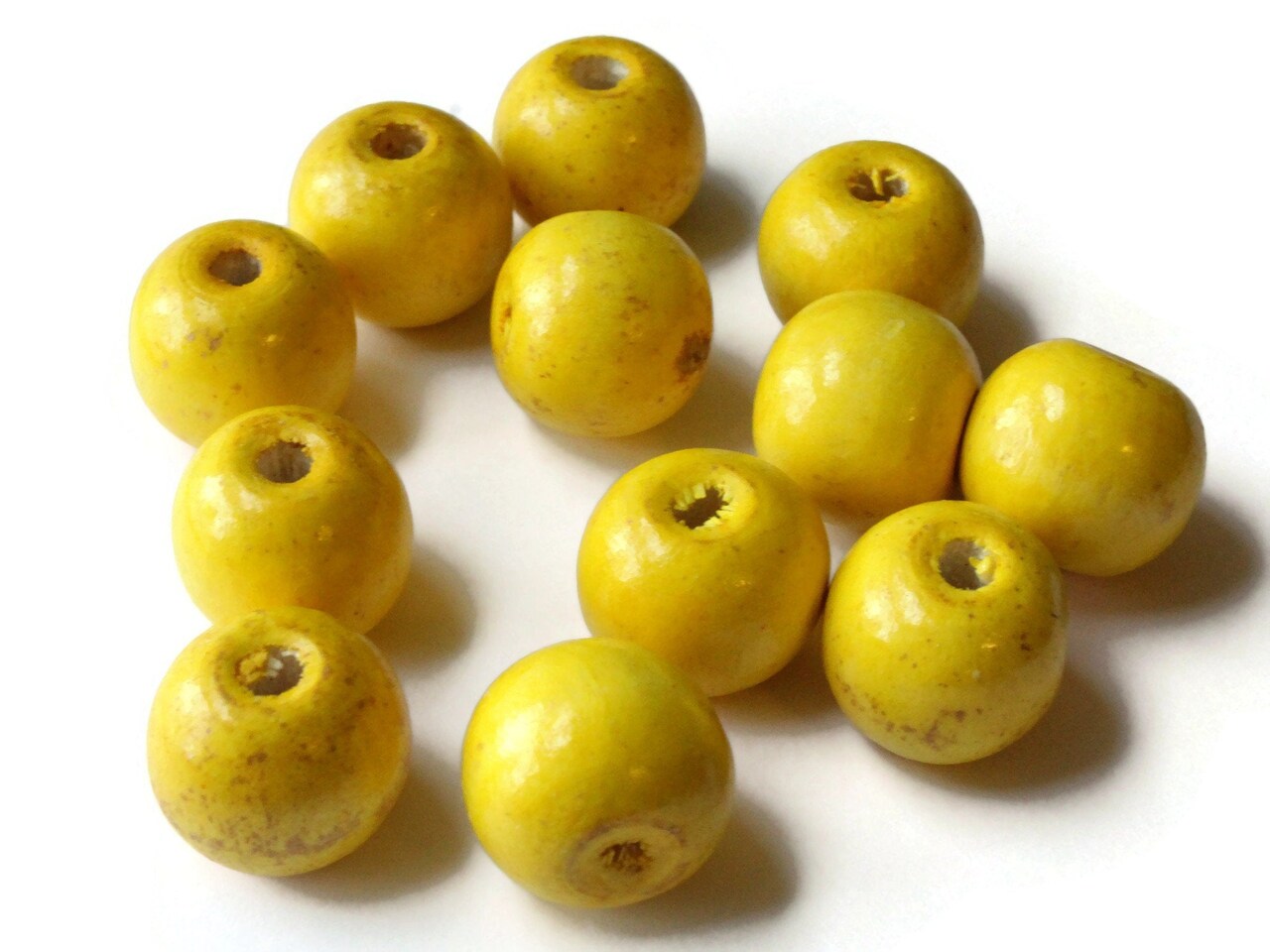 12 19mm x 17mm Round Yellow Wood Beads Wooden Ball Beads Macrame Beads Large Hole Beads